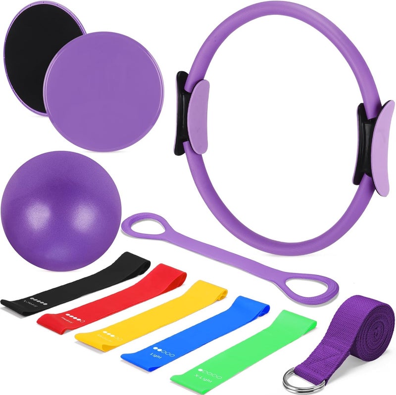Arrowbash Set of 6 Style Pilates Home Equipment Set Pilates Essential Kit Workout Accessories 14 Magic Circle Mini Exercise Ball Yoga Strap Silicone Tension Strip Tension Band Sliding Plate - Image 1